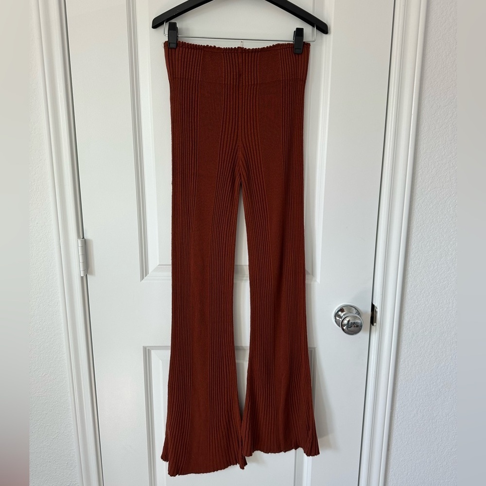 Free People Rust Ribbed Knit Flare Pants - Picture 4 of 4